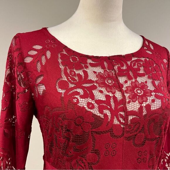 Free People Lace Lovers Folk Song Dress in burgundy color size 4 - Picture 3 of 14